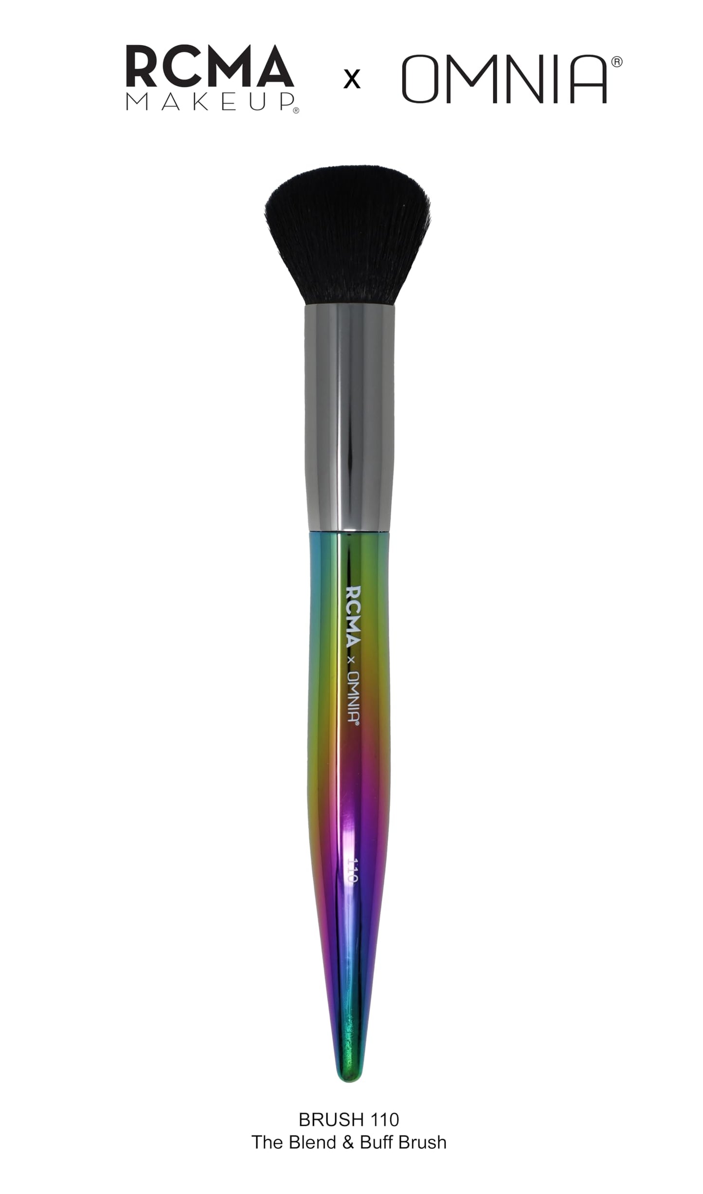 RCMA Makeup x Omnia Professional Brush Set 5pc | Premium | Synthetic Fibers | Iridescent Acrylic Handle | Face Powder, Complexion and Foundation Brushes