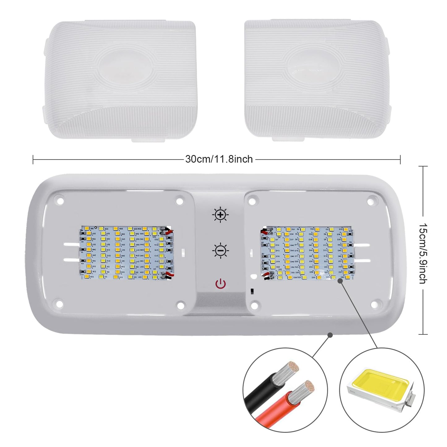 Miady RV Dimmable Lights Interior 1800 LM, 3 Color Temperature and 5 Levels of Brightness, 12V Volt Led Light for Camper/Car/Trailer/Boat (Warm Natural Cool White), Pack of 5
