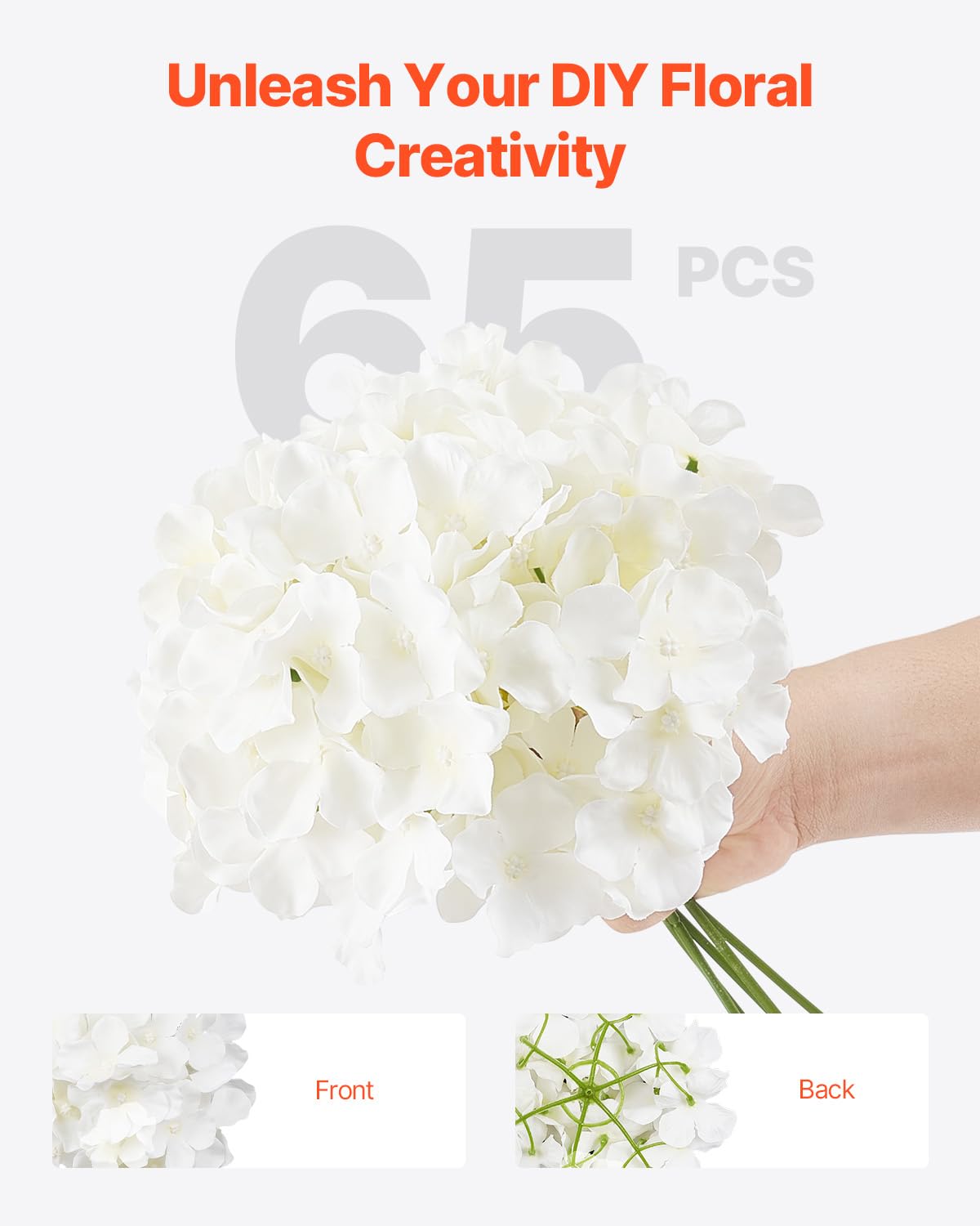 VEVOR Artificial Flowers, 105 pcs Real Looking White Silk Fake Hydrangea Bulk, White Faux Bridal Shower with Stems for DIY Wedding Bouquets, Home Centerpieces Arrangements, Party Tables Decorations
