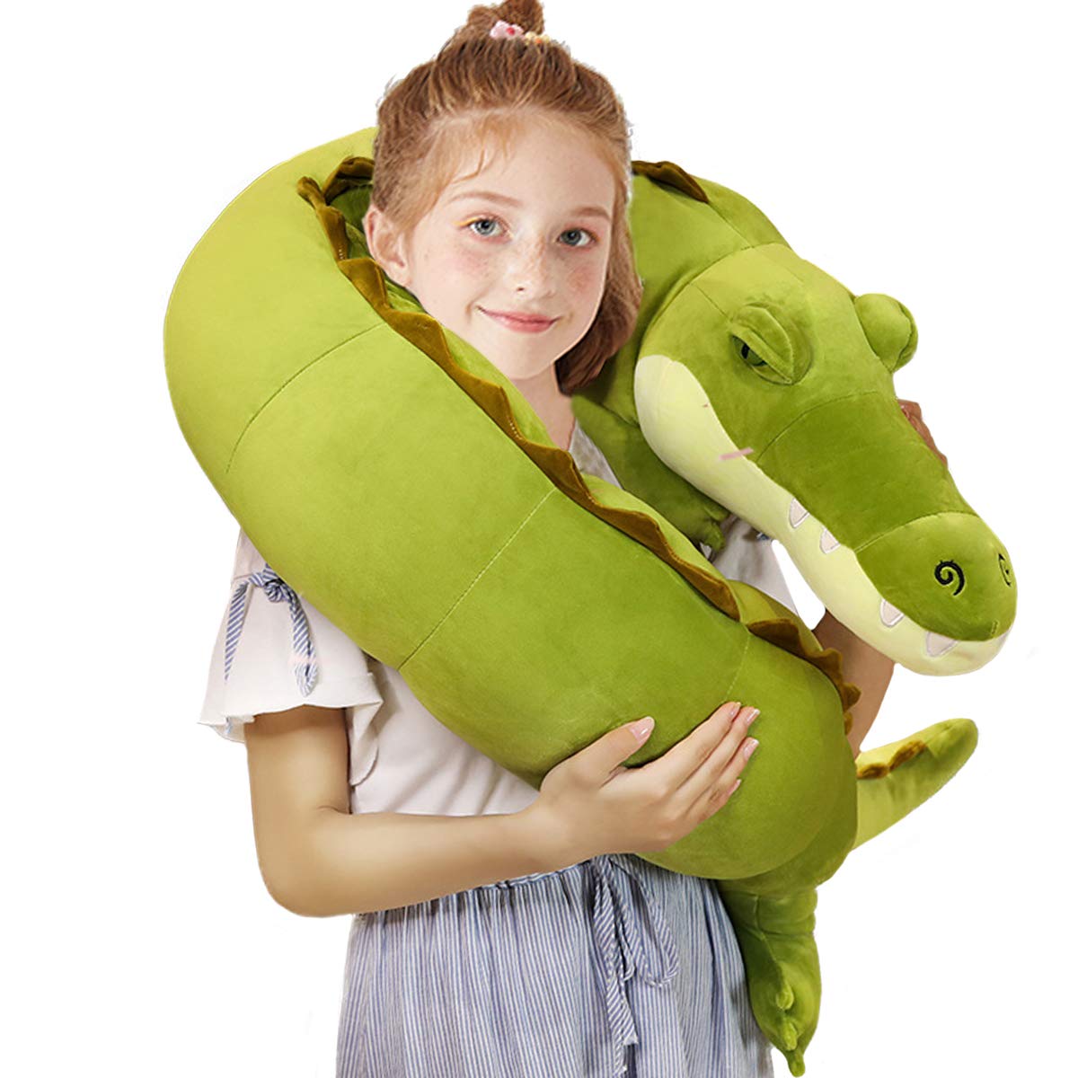 ELAINREN Large Realistic Crocodile Plush Giant Alligator Stuffed Animal Soft Green Crocodile Hugging Pillow Decor Gifts Xmas Birthday,39.4''