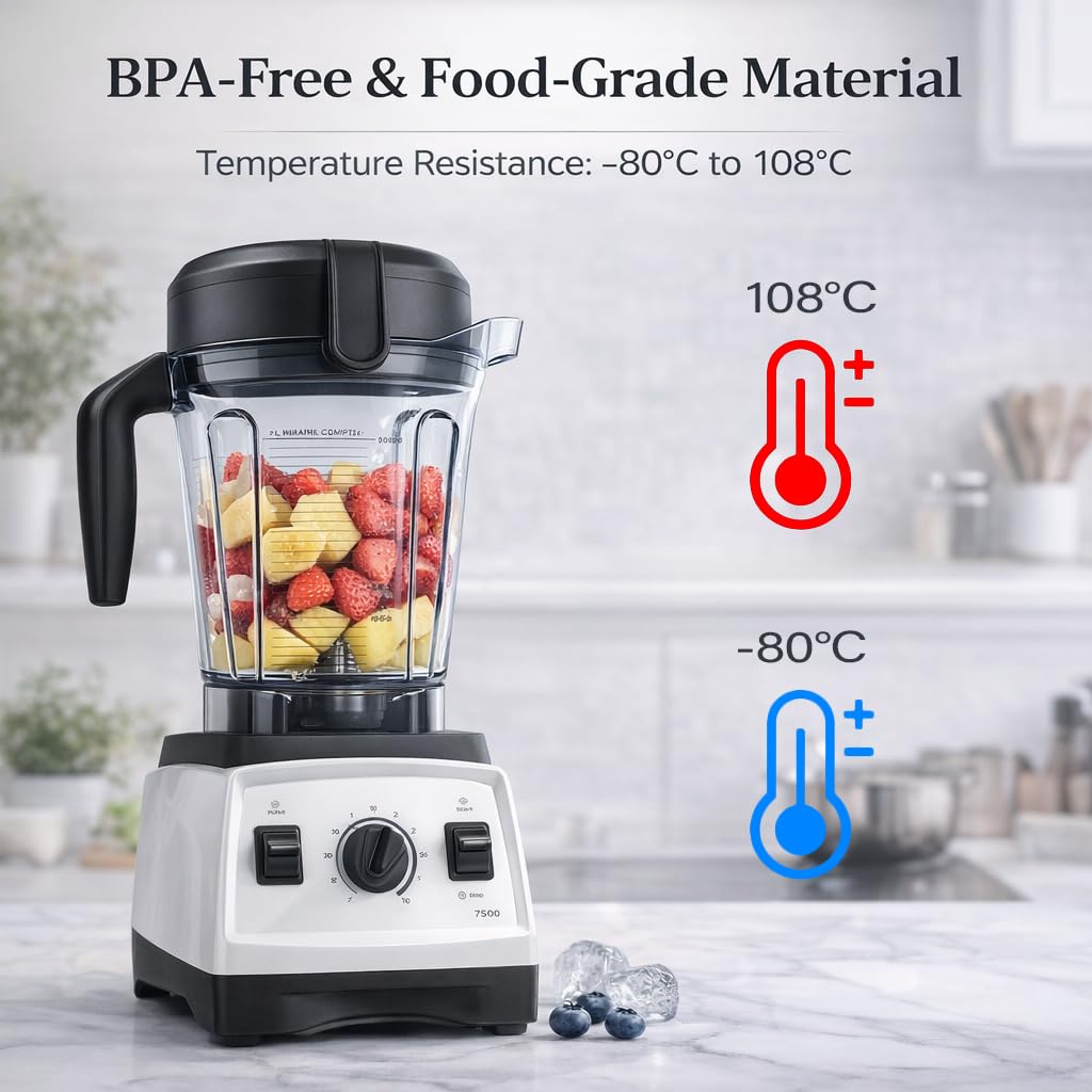Blender Pitcher 64oz Low-Profile, Compatible with 750 5300 5200 5000 7500 6300 Vm0102 Vm0103 Vm0197 E310 G/Classic C/Explorian/Commercial series etc