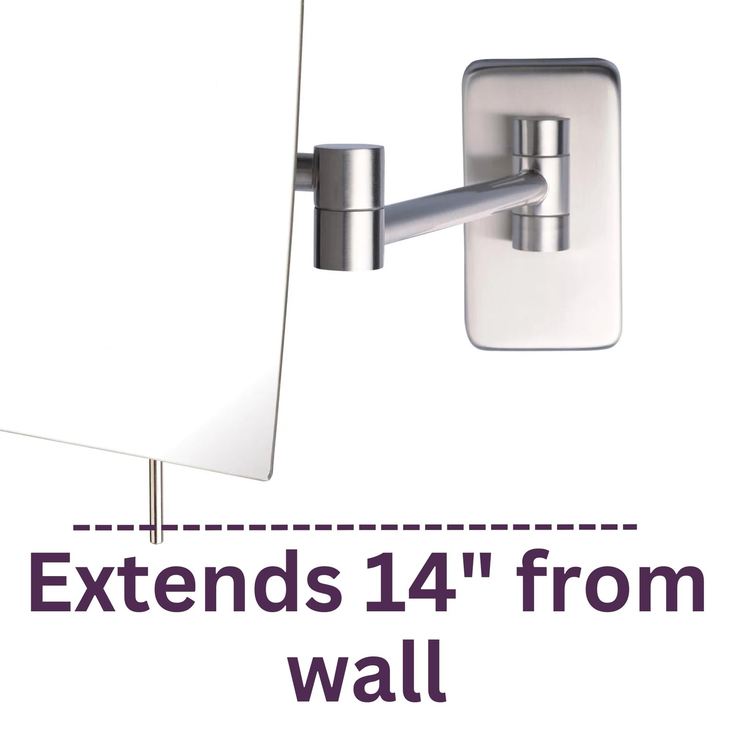 JERDON 8.75-Inch x 6.5-Inch Wall Mount Makeup Mirror - Personal Mirror with 5X Magnification & 14 inch Wall Extension - Nickel Wall Mount Arm - Model JRT695N