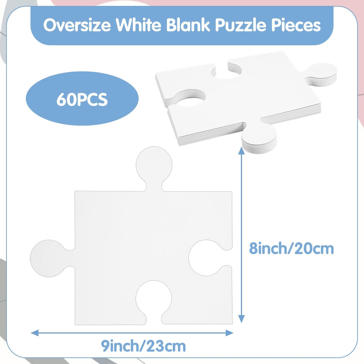 60 Pcs Large Blank Puzzle Pieces 8 x 9 Inch White Blank Puzzles to Draw on for Adult to Draw and Write and Makes Your Own Art Display