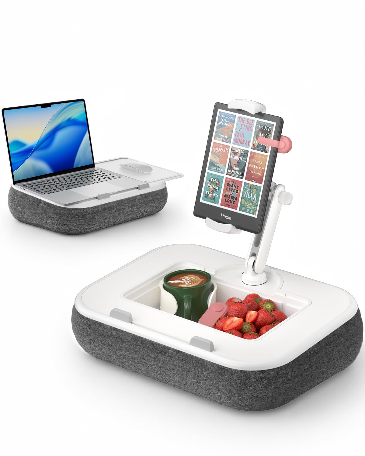 SupeDesk Laptop Lap Desk, Adjustable iPad Holder for Bed, 360° Swivel Tablet Arm, Laptop Desk with Mouse Pad, Snack Bowl & Cup Holder, Fits 4.7–13” Tablets & 15” Laptop