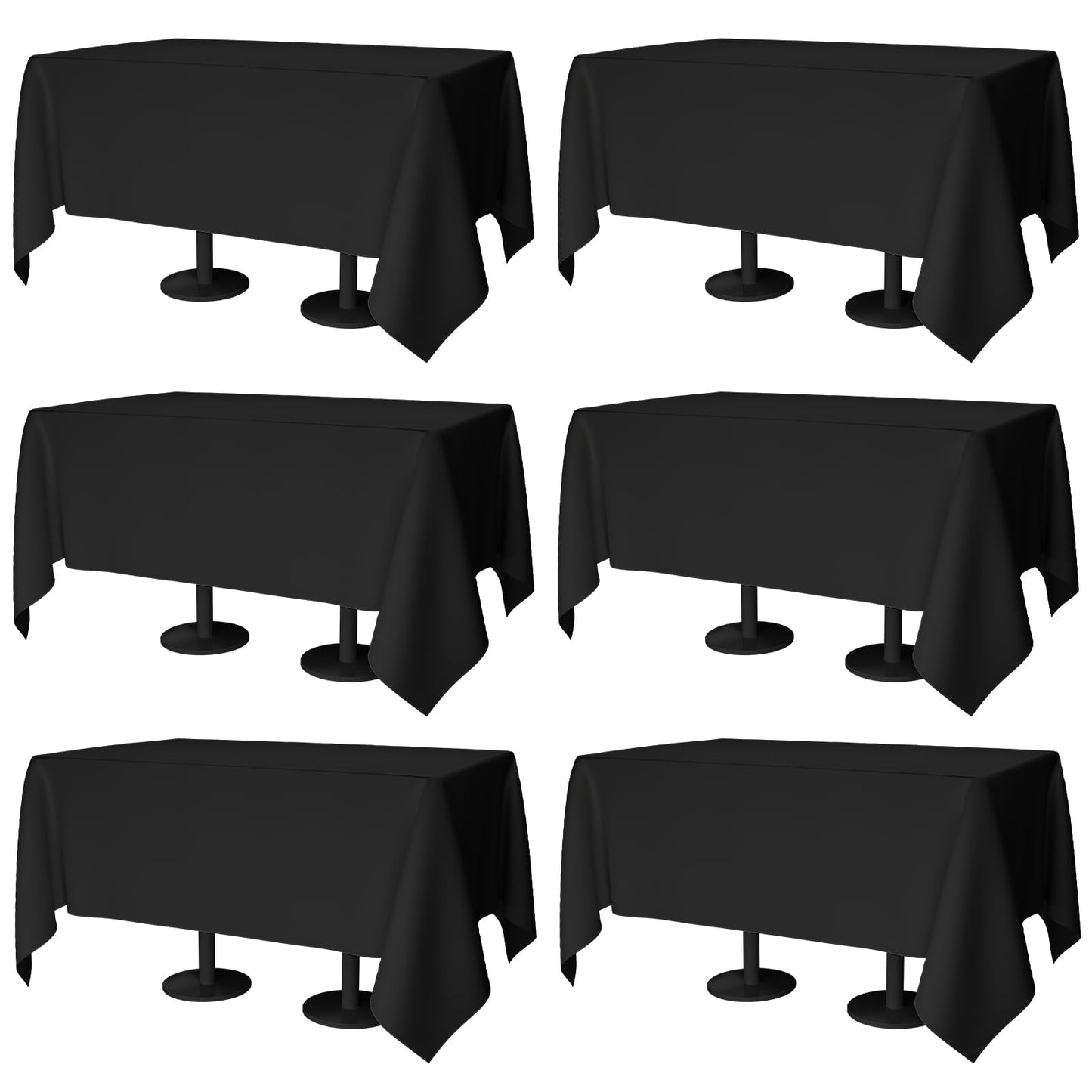 Winwingo 70x120 Table Cloth - 6 Pack Rectangular Black Washable Stain and Wrinkle Resistant Polyester Table Cover for Dining Tables, Various Parties and Camping (Black)
