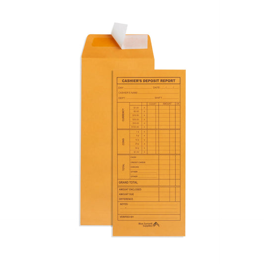 Blue Summit 500 Cash Deposit Envelopes, Cash Drop Envelopes for Small Business, Retail & Restaurant, Money Deposits, Bank, Cashier Use, 24lb Brown Kraft, Peel & Seal, 4 1/2" x 10 3/8", 500 Count