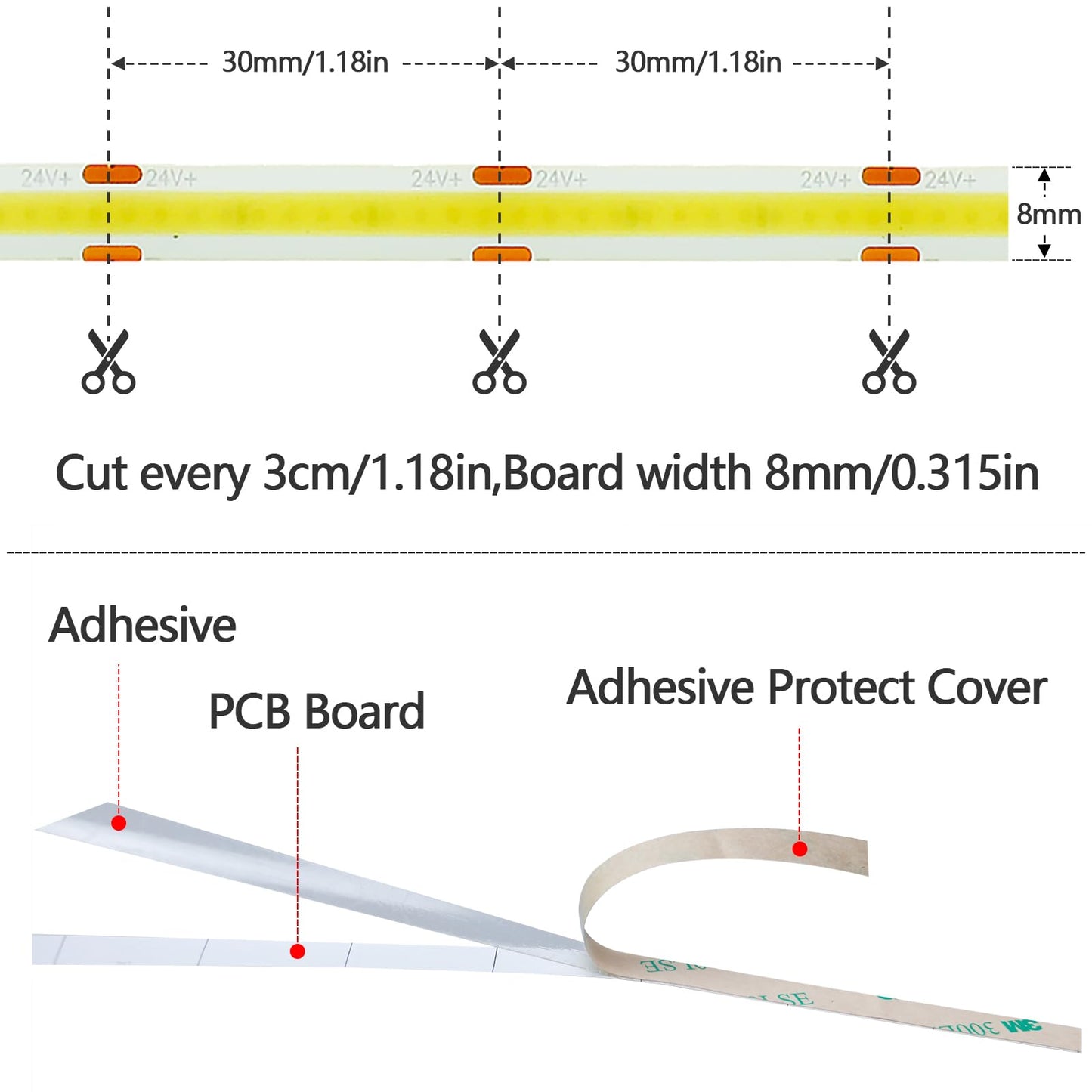 GOMING 15M/49.2ft 24V COB LED Strip Light Waterproof IP65 Warm White 3000K Uniform Glow 5760LEDs CRI 93+ Flexible LED Tape Lights for DIY Cabinet Bedroom Kitchen Home Decor(No Power Supply)