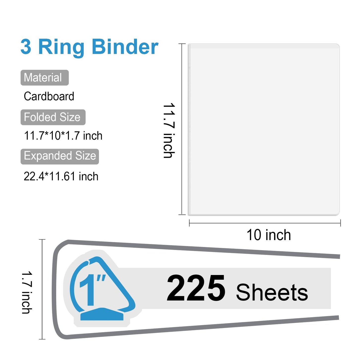 Comix Sturdy 3-Ring-Binder 1-inch D Ring Binders, 2.4mm-Thick, Hold 225 Sheets of 8.5" x 11" Paper, 8 Pack (White)