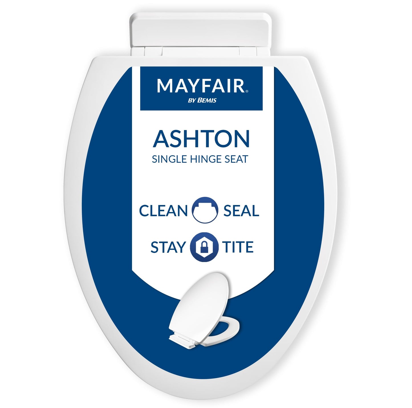 Mayfair Ashton Easy to Clean Single Hinge Toilet Seat, Modern Slow Close Wood Toilet Seat, Made in USA, Elongated, White