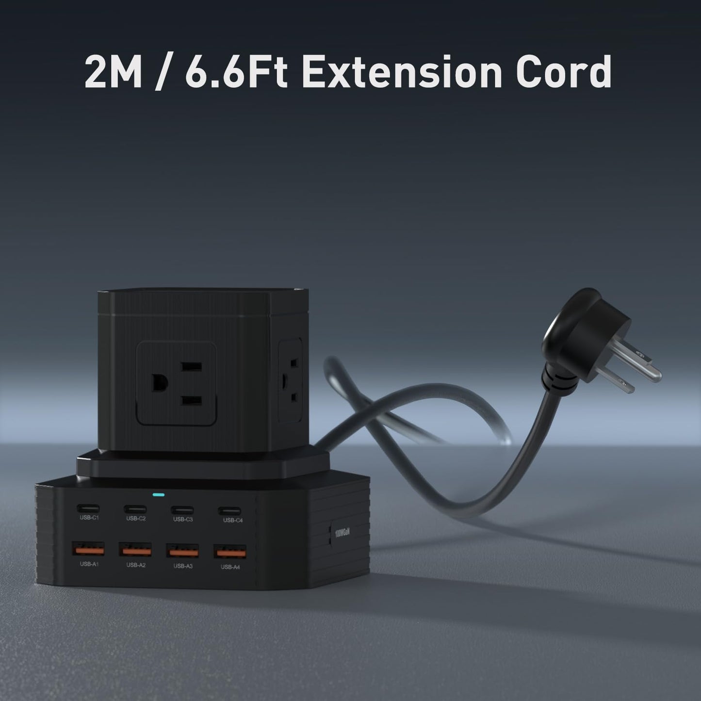GEEK FULLY Charging Station (100W), 13-in-1 USB C Power Strip with Surge Protection, 6.6Ft Extension Cord, 4 USB C and 4 USB A Ports, 5 AC Outlets for Home Office Dorm Room