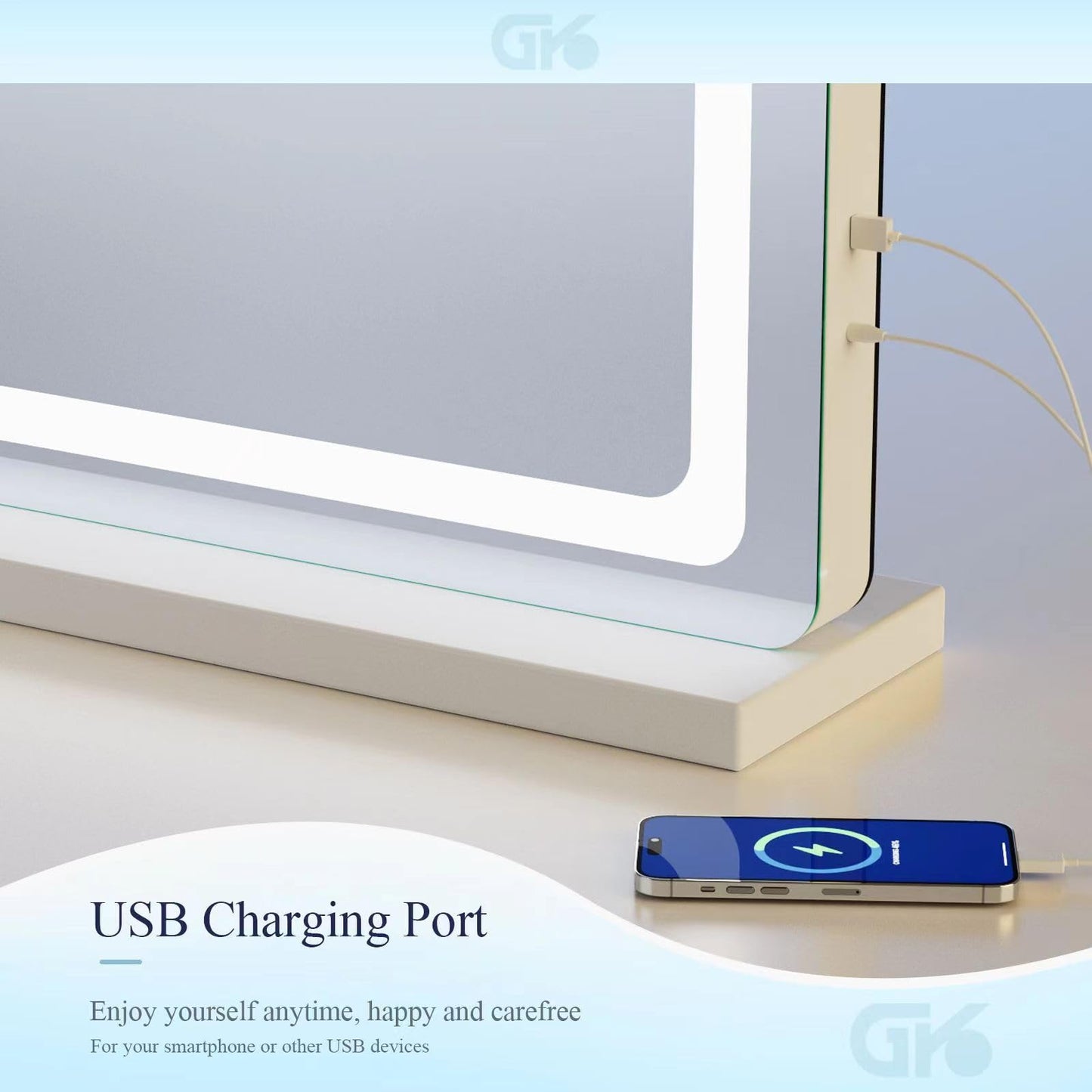 Gvnkvn Makeup Vanity Mirror with USB Charging Port 24" x 19" Large LED Makeup Mirror, Desk Mirorr with Lights, Light up Mirror with 10X Magnification and, Dimmable 3 Modes, Touch Control White