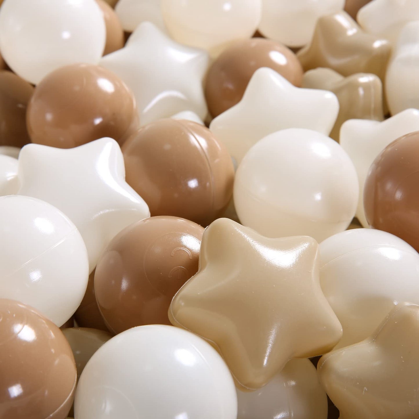 TRENDPLAY 100 Star Ball Pit Balls - BPA&Phthalate Free Non-Toxic Play Balls Soft Plastic Balls for 1 2 3 4 5Years Old Toddlers Baby Kids Birthday Pool Tent Party (2.16inches) Milktea+Coffee+Beige