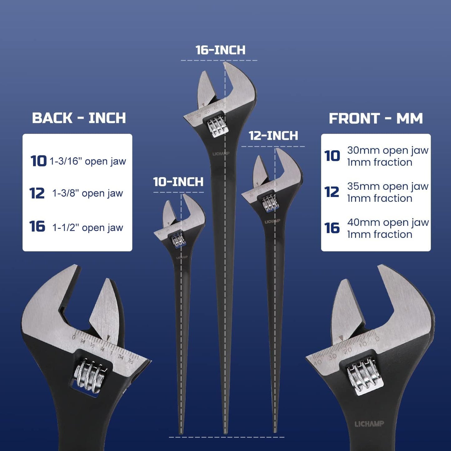 Lichamp 3-Pack Adjustable Construction Spud Wrench Set 10 12 16 Inches