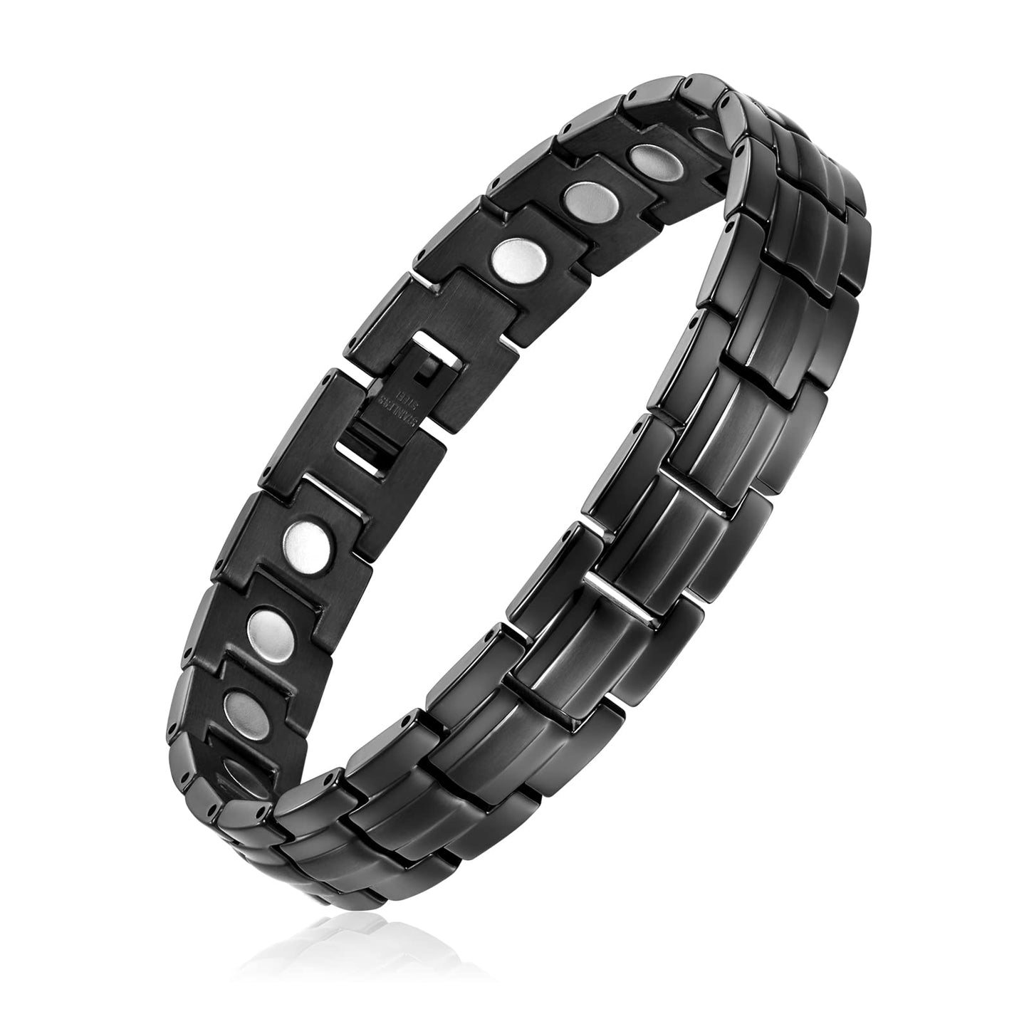 USWEL Ultra Strength Magnetic Bracelet - Titanium Steel Magnetic Bracelets for Men Women - Adjustable Length with Sizing Tool, Fathers Day/Mothers Day Jewelry Gift (Black)