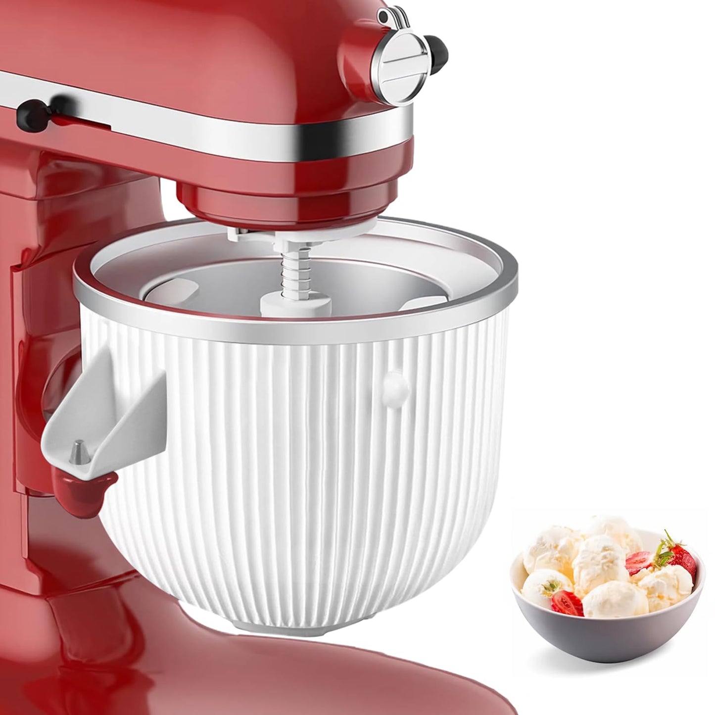 Ice Cream Maker Attachment for KitchenAid Mixers, Fits KitchenAid 4.5/5QT & 6QT Stand Mixers, Frozen Ice Cream & Sorbet Gelato Maker for KitchenAid, 2 Quart, White(Machine/Mixer Not Included)