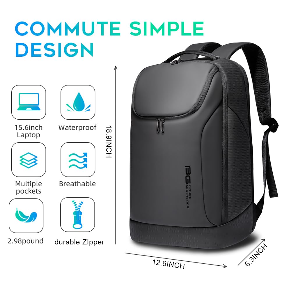 BANGE Business Smart Backpack Waterproof fit 15.6 Inch Laptop Backpack with USB Charging Port,Travel Durable Backpack, Black（no Usb）, L, Travel Backpacks