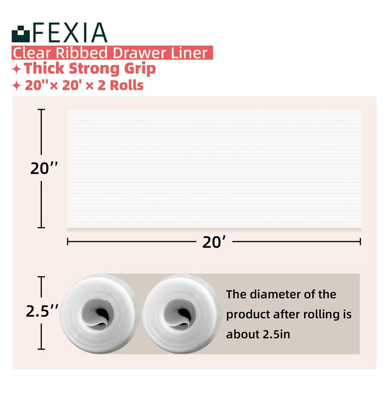 FEXIA 2 Rolls Shelf Liners for Kitchen Cabinets Non-Slip Drawer Liner 20 Inches x 20 FT Waterproof & Oil-Proof Non Adhesive Durable Material Fridge Liner for Shelves