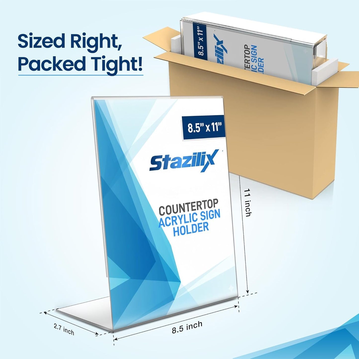 Acrylic Sign Holder 8.5 x 11 (12 Pack) - Plastic Sign holder 8.5 x 11 standing L-Shaped - Vertical Menu Holder Stand, Flyer Display Stand, Table Paper Holder, Plastic Sign Display Stand for Restaurants, Store, Office
