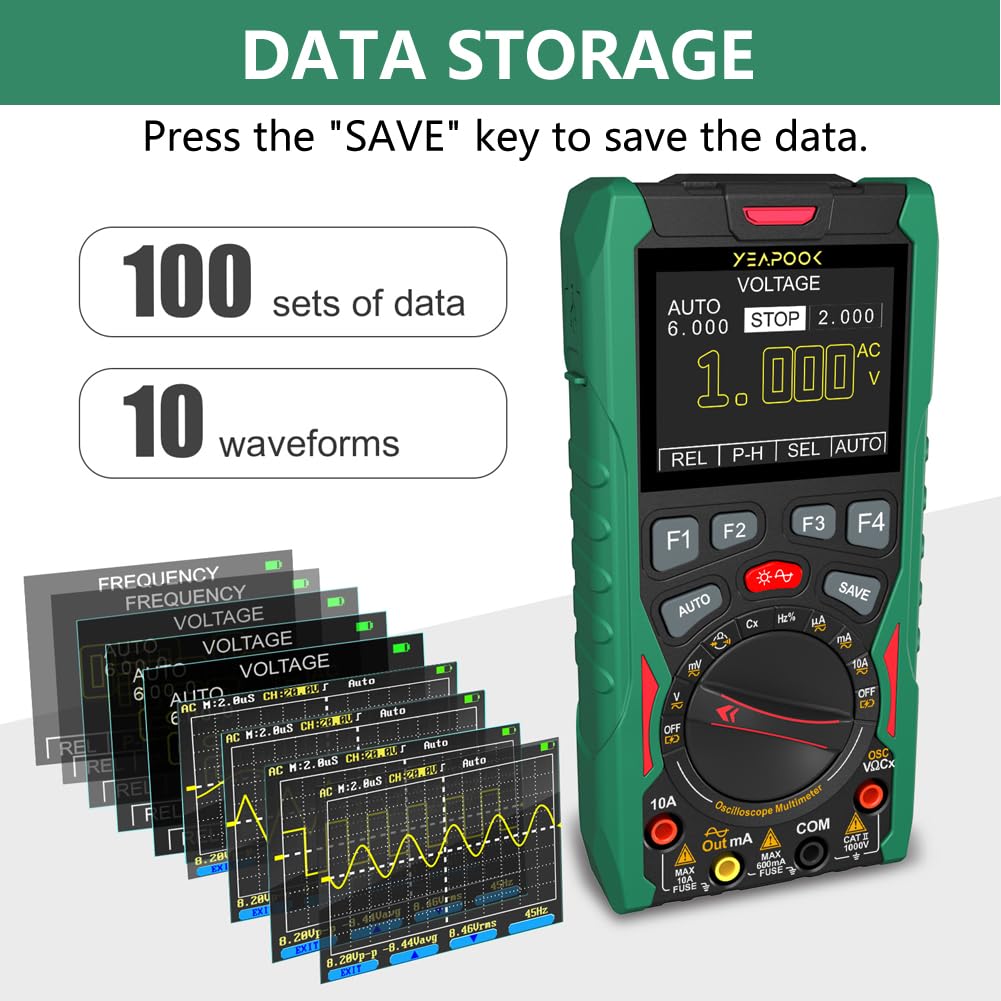 YEAPOOK 3 in 1 Handheld Digital Oscilloscope Multimeter Portable Oscilloscopes, 12MHz Bandwidth, 50MSa/s Sampling Rate with Multimeter and Signal Generator (YP101A)