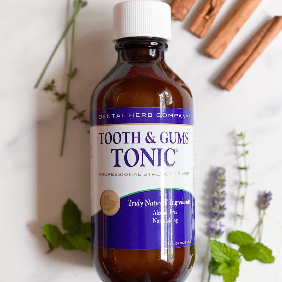 Dental Herb Company Tooth & Gums Tonic Oral Rinse – Natural Professional Strength Mouthwash with Essential Oils & Herbs for Gum Health, Bad Breath & Gum Irritation – Alcohol-Free, 18 oz. (2 Bottles)