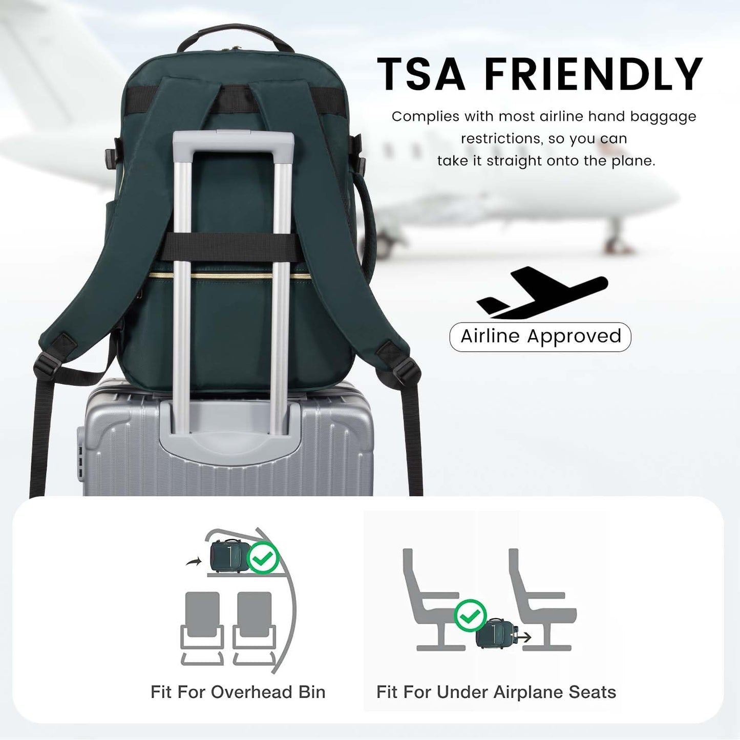 LOVEVOOK 40L Large Travel Backpack for Women Men, 17 Inch Carry on Backpack for Traveling on Airplane, Personal Item Travel Bag Airline Approved, Business Causal Weekender Backpack, Green-Black