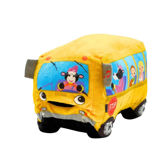 Cuddle Barn | Wheelie - School Bus Singing Stuffed Animal Plush Toy | Mouth Moves and Eyes Light Up | Sings Wheels on The Bus - 23 cm