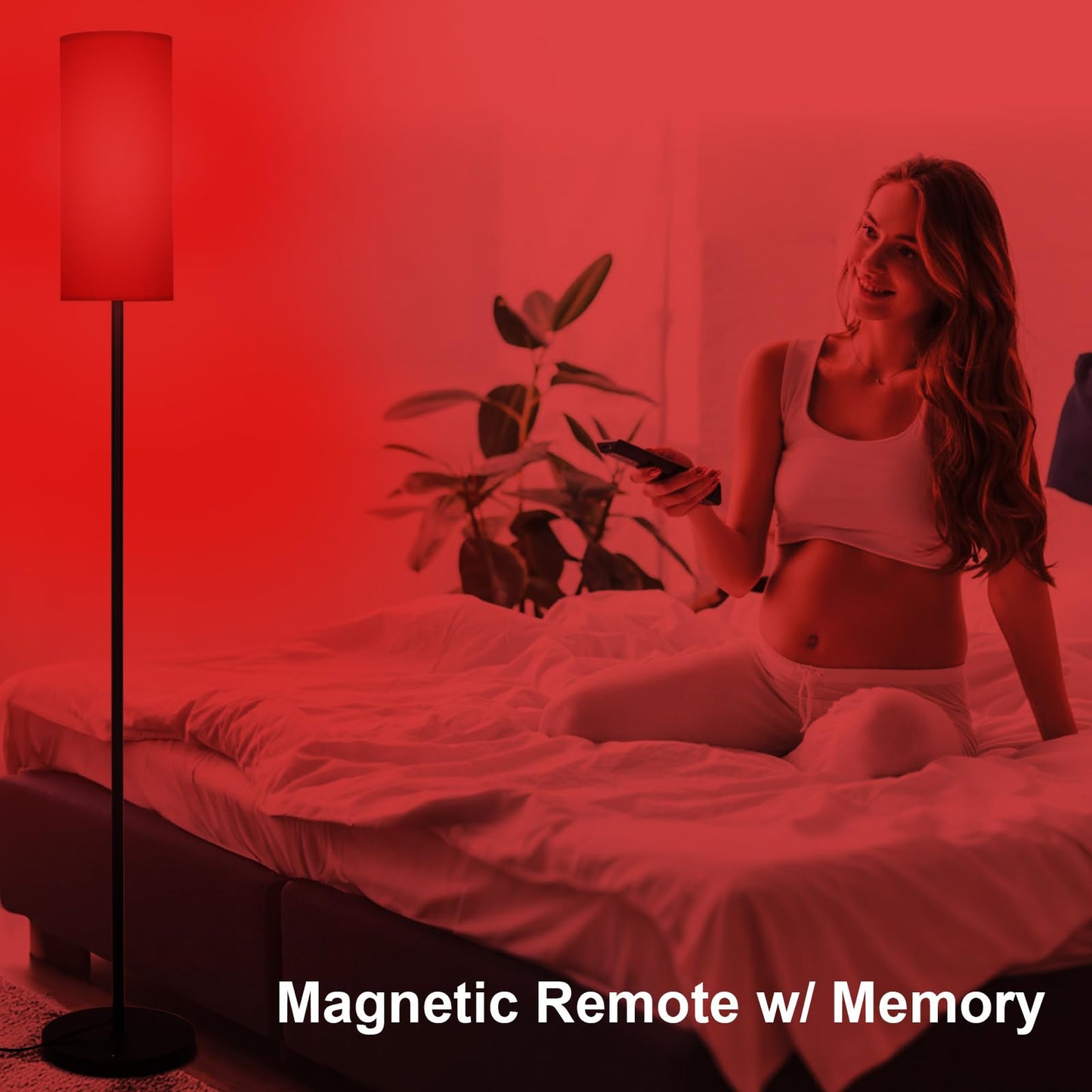 SNVHLQ Floor Lamp with Red Light - 670nm Red Night Light for Sleep, 3CCT LED Standing Lamp with Remote, Dimmable Modern Floor Light with Timer and Memory, Sturdy Iron Base, Linen Shade, for Bedroom