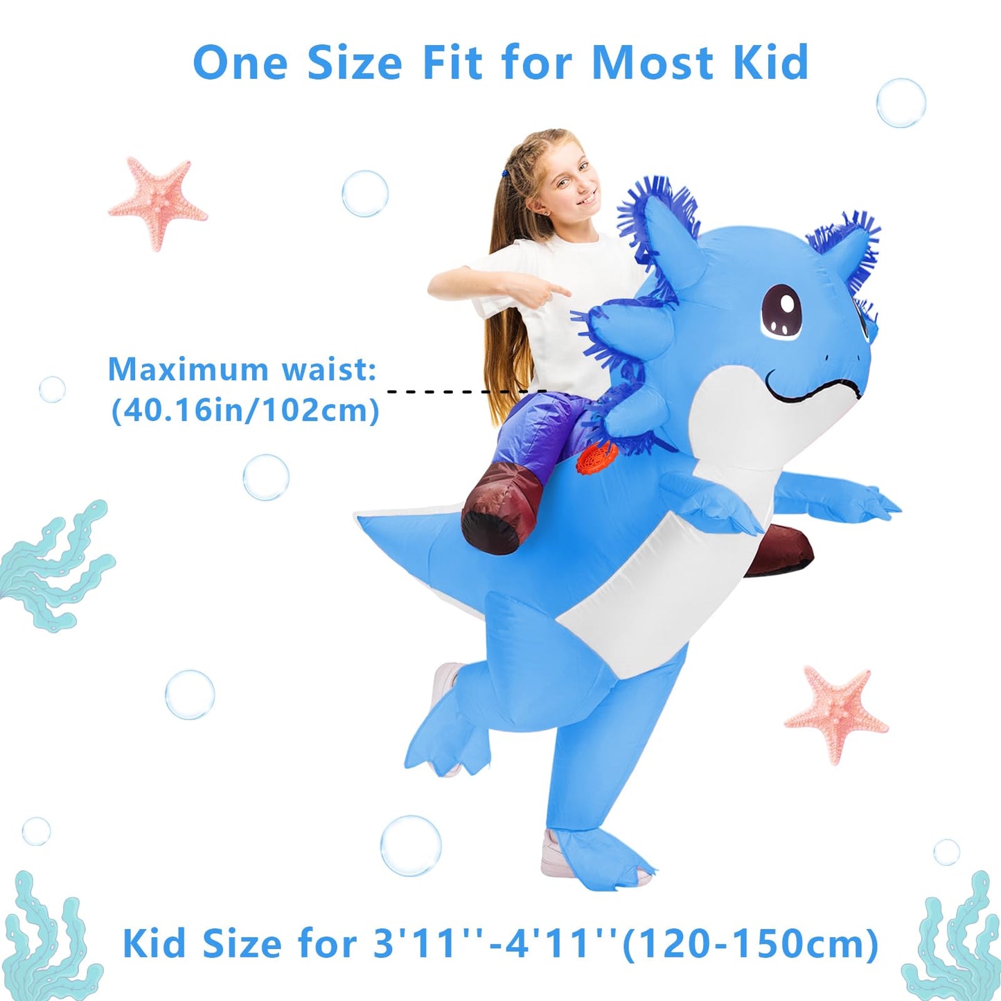 Stegosaurus Inflatable Axolotl Costume for Kids Halloween Costumes Kid Blow Up Costume Ride on Axolotl Costumes for Boys Girls Cosplay Party