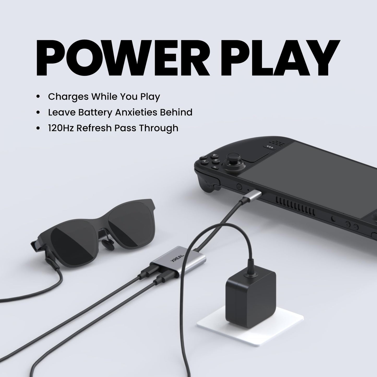 XREAL Hub, Power and Play Adapter, Power Your AR Glasses While Charging Your Source Device, Like Steam Deck, ROG Ally, Switch, iPhone 15 or Android Phone, Support 45W Fast Charging and 120Hz