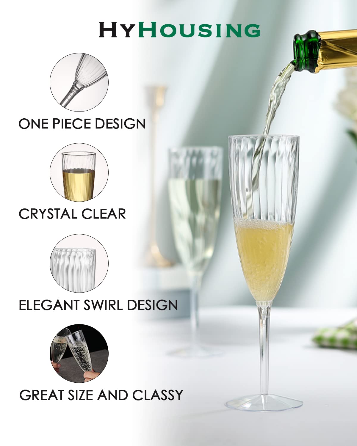 48 Plastic Champagne Flutes, Clear Disposable Plastic Champagne Glasses Reusable Wine Cocktail Cups for Home Daily Life Party Wedding Toasting Drinking Birthday,New Years Eve Party Supplies 2025