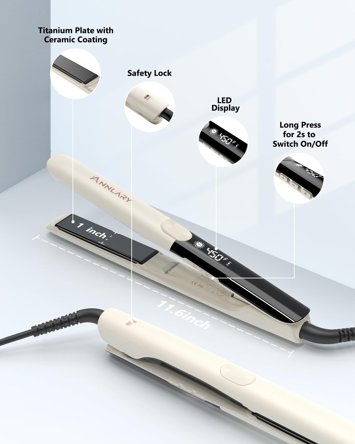 ANNLARY Hair Straightener, 1 Inch Flat Iron Straightener and Curler 2 in 1, Titanium Ceramic Ionic Dual Voltage Straightener with Anti-Iron Silicone for Less Frizz, Shinier & Smoother Hair