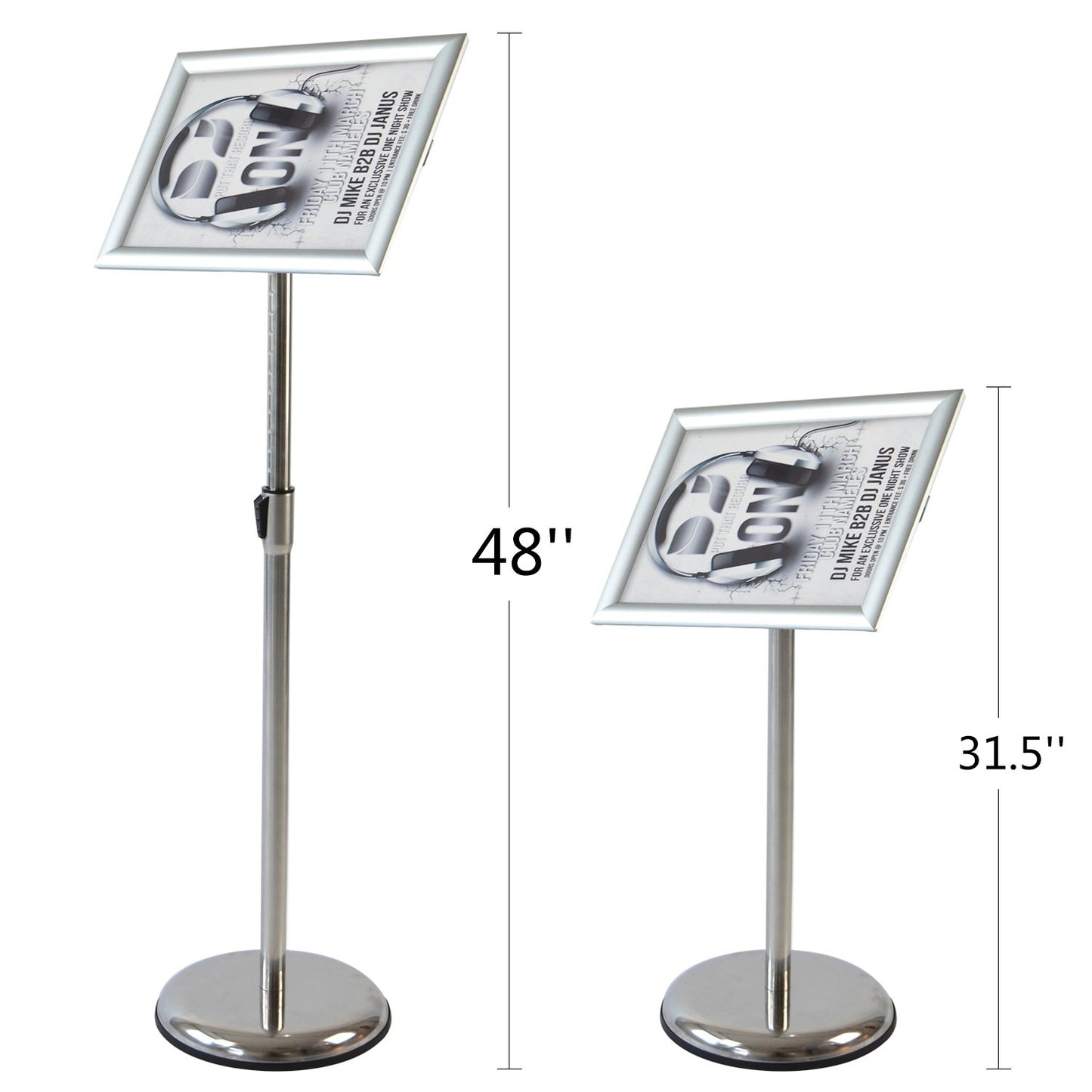 T-SIGN Adjustable Pedestal Sign Holder Poster Stand - 11 x 17 Inch Vertical & Horizontal Sign Stand Displayed Poster Holder - Round Base Sign Stands for Display, Outdoor Sign Holder - Silver