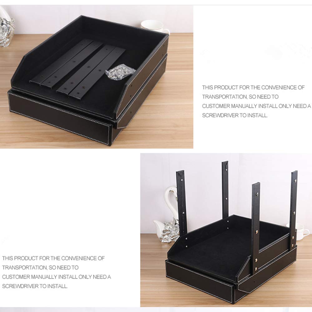 Leather Desk File Organizer, 3-Layer Stackable Tray, Used to Store documents, folders, Stationery, Magazines, Newspapers, Letters, and Other Home Office Sundries Desktop Organization Holder(Black)…