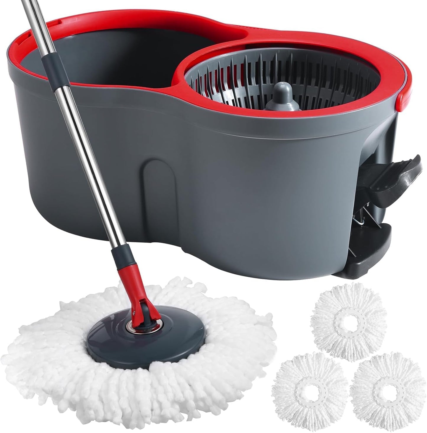 MENSHINE 360° Spin Mop and Bucket Set Cleaning System,Mop and Bucket with Wringer Set for Home,Wet Dust Mop for Floor Cleaning with 4 Mop Heads