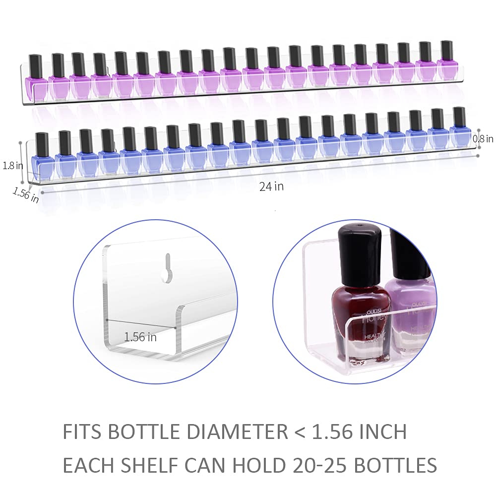 Sezanrpt Clear Nail Polish Organizer Wall Mounted, 24 Inches Acrylic Shelf for 150 Bottles, 6 Pack