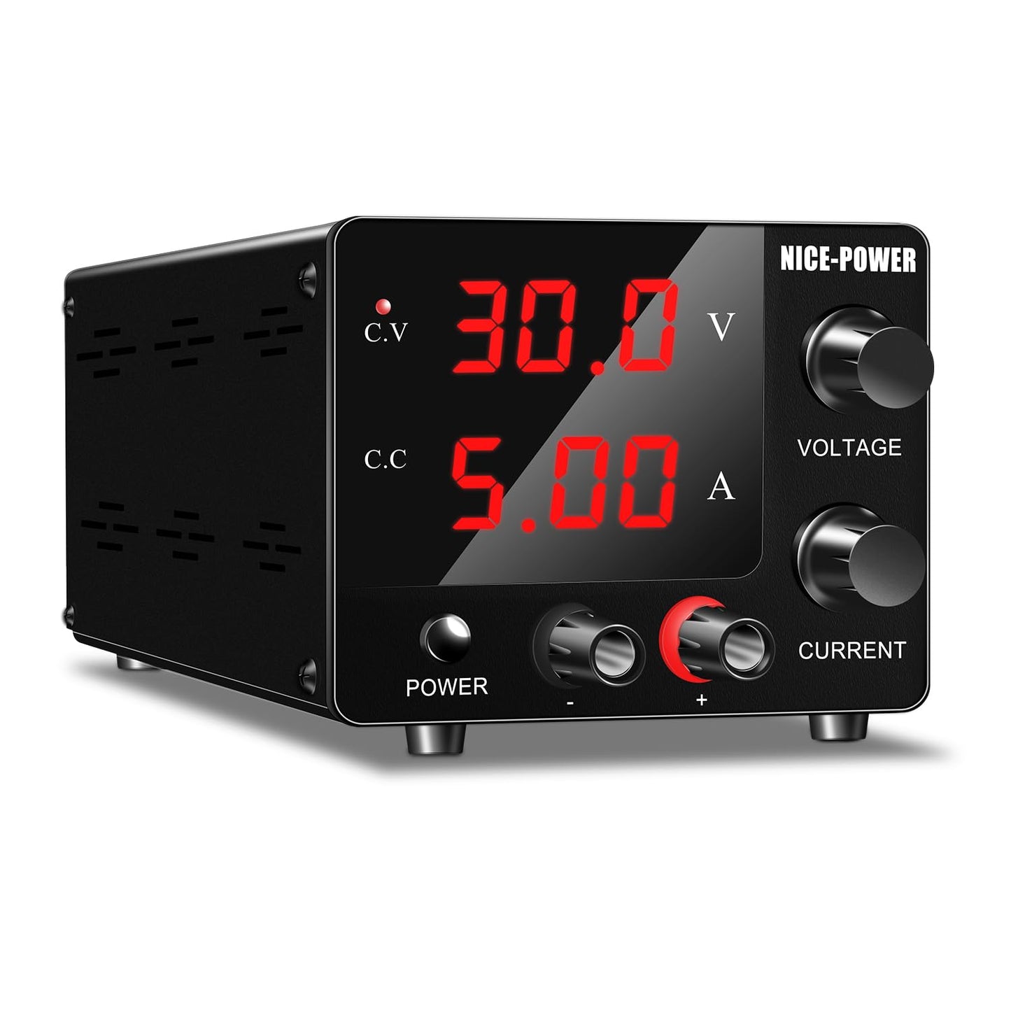 NICE-POWER DC Power Supply Variable, 30V 5A Adjustable Switching Regulated Power Supply with Encoder, Upgraded 3-Digits LED Display, Electroplating DIY LED Test Mini Regulated DC Bench Power Supply