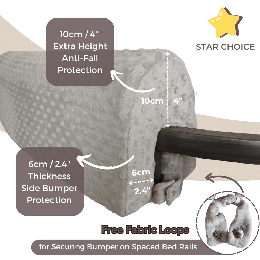 Wonder Space Toddlers' Bed Rail Bumpers Protecter - Children's Bed Guardrail Padding - Anti-Collision | Increased Height | Fall Prevention - Easy Installation Enhanced Safety Mostly Fit (Grey, 3ft)