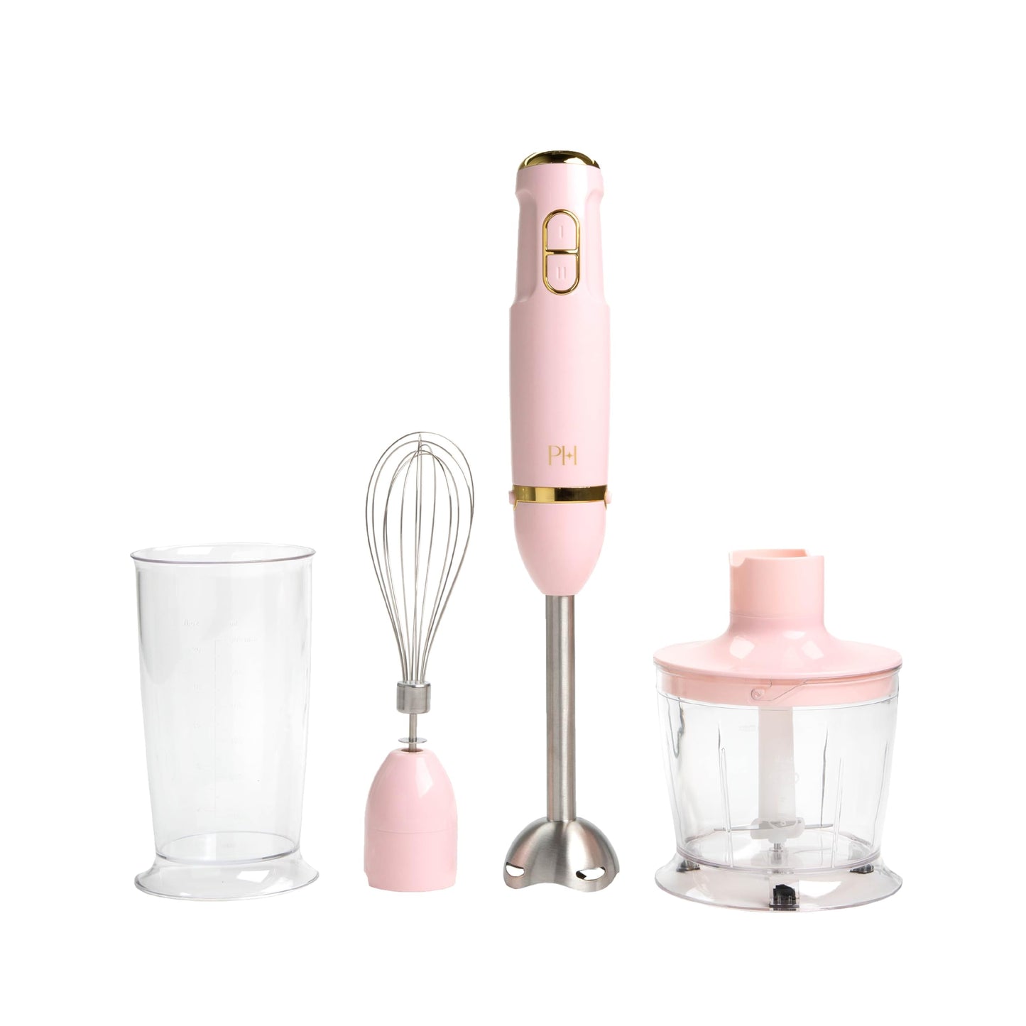 Paris Hilton Hand Blender Set, 3-in-1 Immersion Blender with Whisk, Blending & Chopper Attachments, 400W High Speed, Pink with Gold Accents, Handheld Blender for Smoothies, Soups, Sauces, Cream, Pink