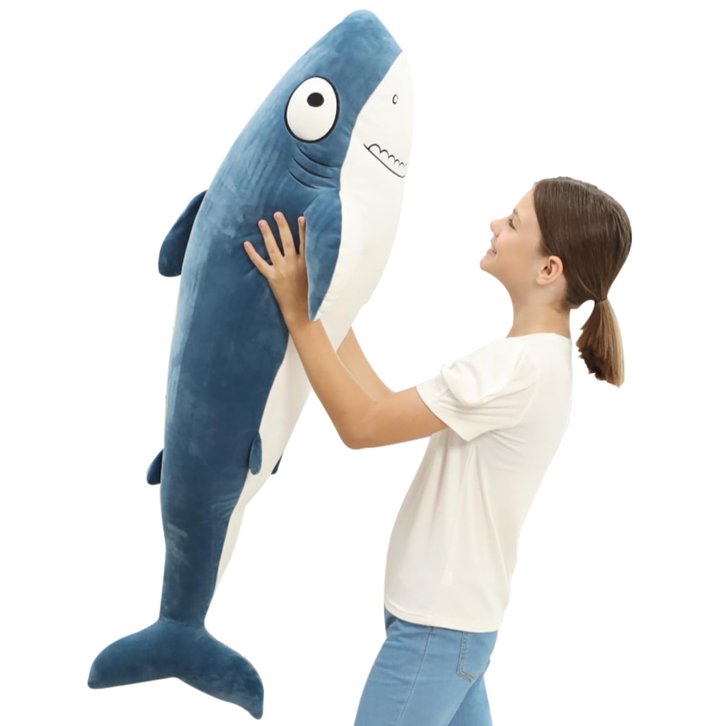 HAIJUNYA 48” Blue Giant Sharks Plush, Large Whale Shark Stuffed Animals, Big Ocean Sea Fish Squishy Body Pillow Soft Plushies Toys, Gifts for Kids Girls Boys, Birthday Easter