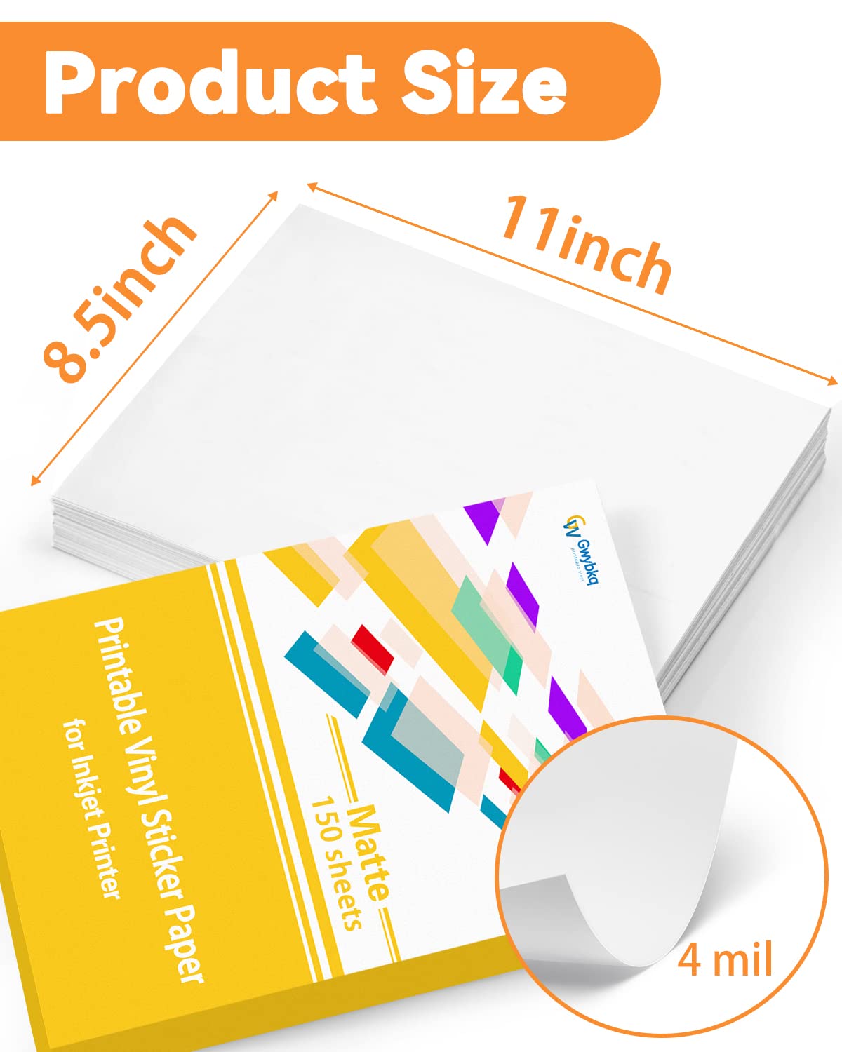 Gwybkq Premium Printable Vinyl for Inkjet Printer 150 Matte Sticker Papers 8.5’’x11’’ Waterproof White Labels Decal Paper for Cricut