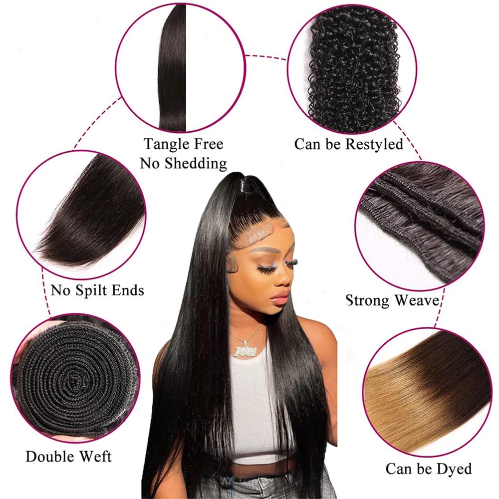 Straight Bundles with Closure Human Hair 20 22 24+18 Brazilian Human Hair Bundles with Closure Straight 100% Unprocessed Virgin Weave Hair Bundles with Closure 10A Bundles Human Hair with Lace Closure