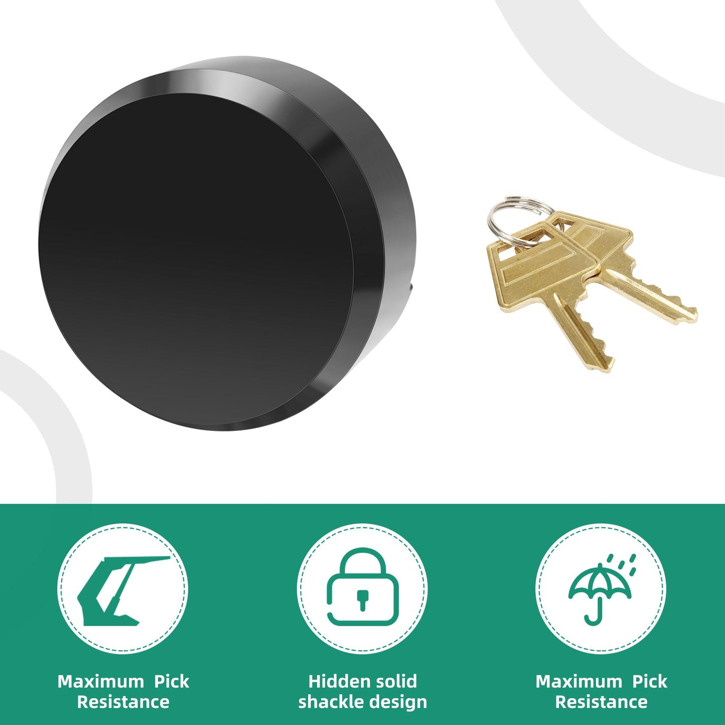 Alwapea 3 Pieces Hidden Puck Locks for Trailers, Hidden Shackle Padlocks Keyed Alike Trailer Puck Padlocks with Enlarged Lock for Vans, Black