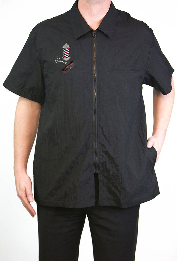 CHARLENE Classic Barber Zip Jacket with Collar and Barber Pole Logo (2XL, BLACK)
