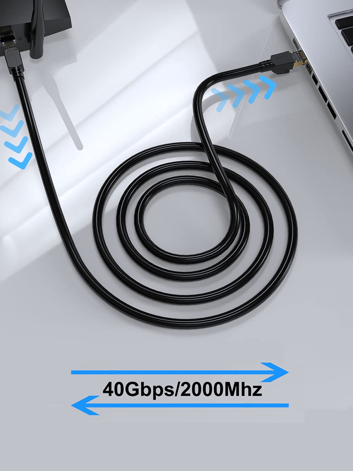 Cat 8 Ethernet Cable 150ft Shielded, Indoor&Outdoor, Heavy Duty High Speed Direct Burial 26AWG Cat8 Network Wire, 40Gbps 2000Mhz SFTP Patch Cord, In Wall&Weatherproof RJ45 Cable for Router/Modem/Xbox