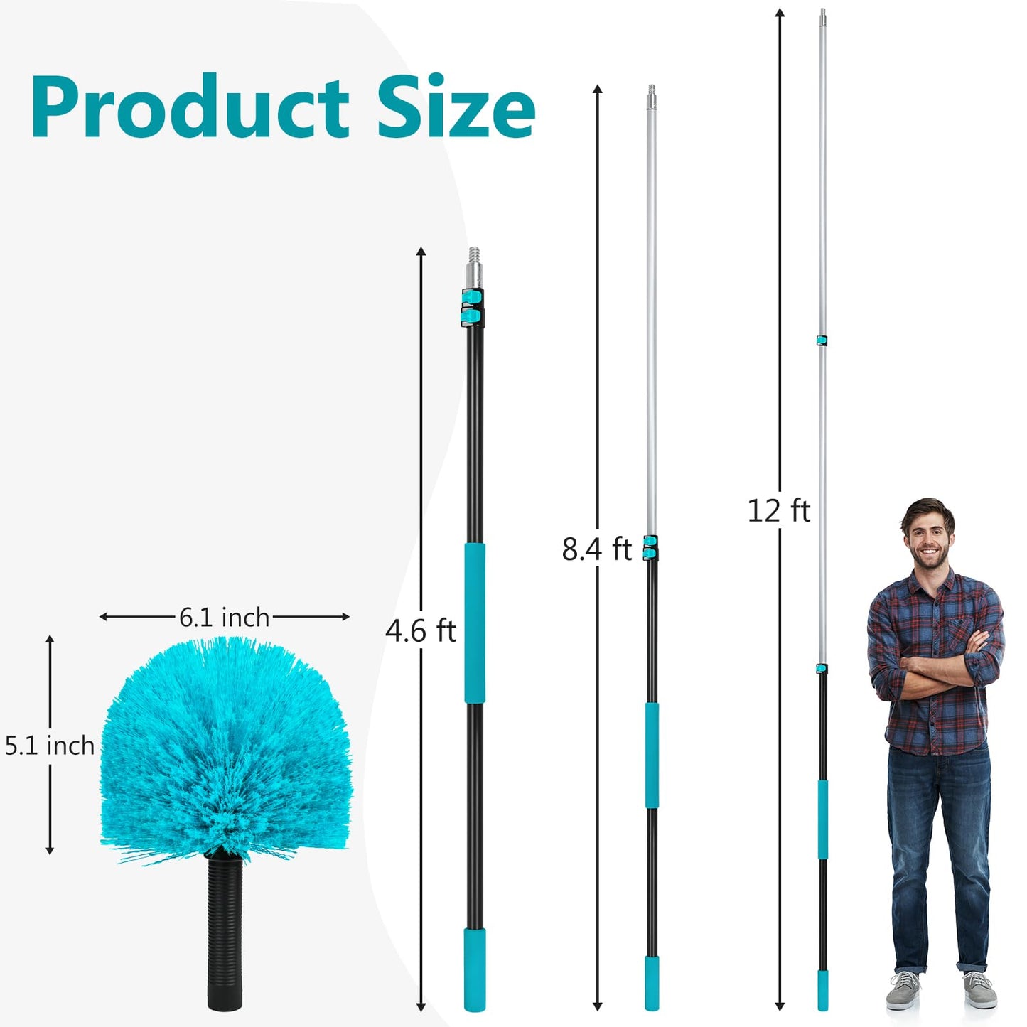 Mavriz 5-12 FT Spider Web Brush with Pole, Cobweb Duster with Extension Pole for Outdoor & Indoor Cleaning, Telescopic Long Duster for High Ceilings 20 Ft Reach