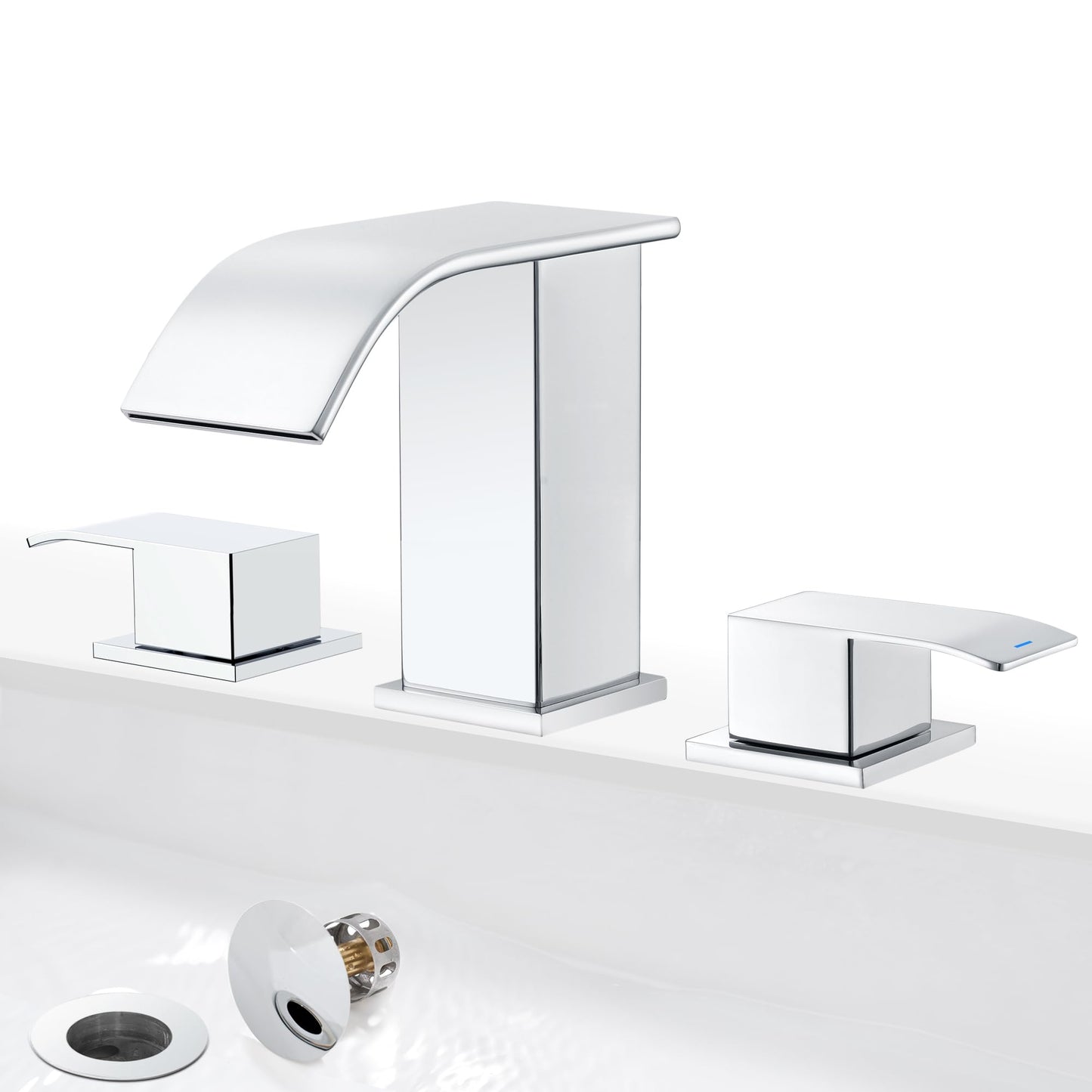 GAGALIFE 8 Inch Waterfall Bathroom Faucets for Sink 3 Hole - Chrome Bathroom Faucet with Pop-up Drain, Widespread Bathroom Sink Faucet 2-Handles, Modern Vanity Faucet with Supply Lines