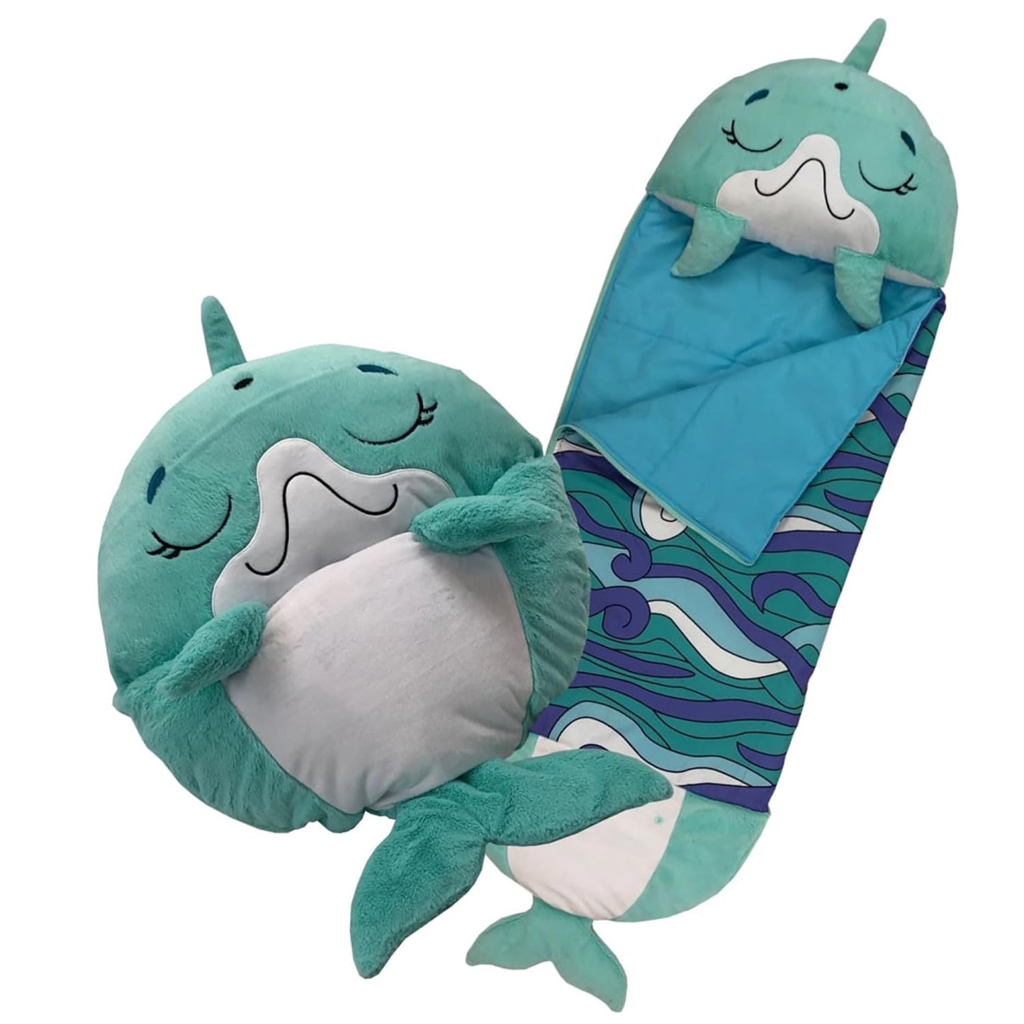 Happy Nappers Pillow & Sleepy Sack Medium Dolphin Comfy, Cozy, Compact, Super Soft, Warm, All Season, Sleeping Bag with Pillow