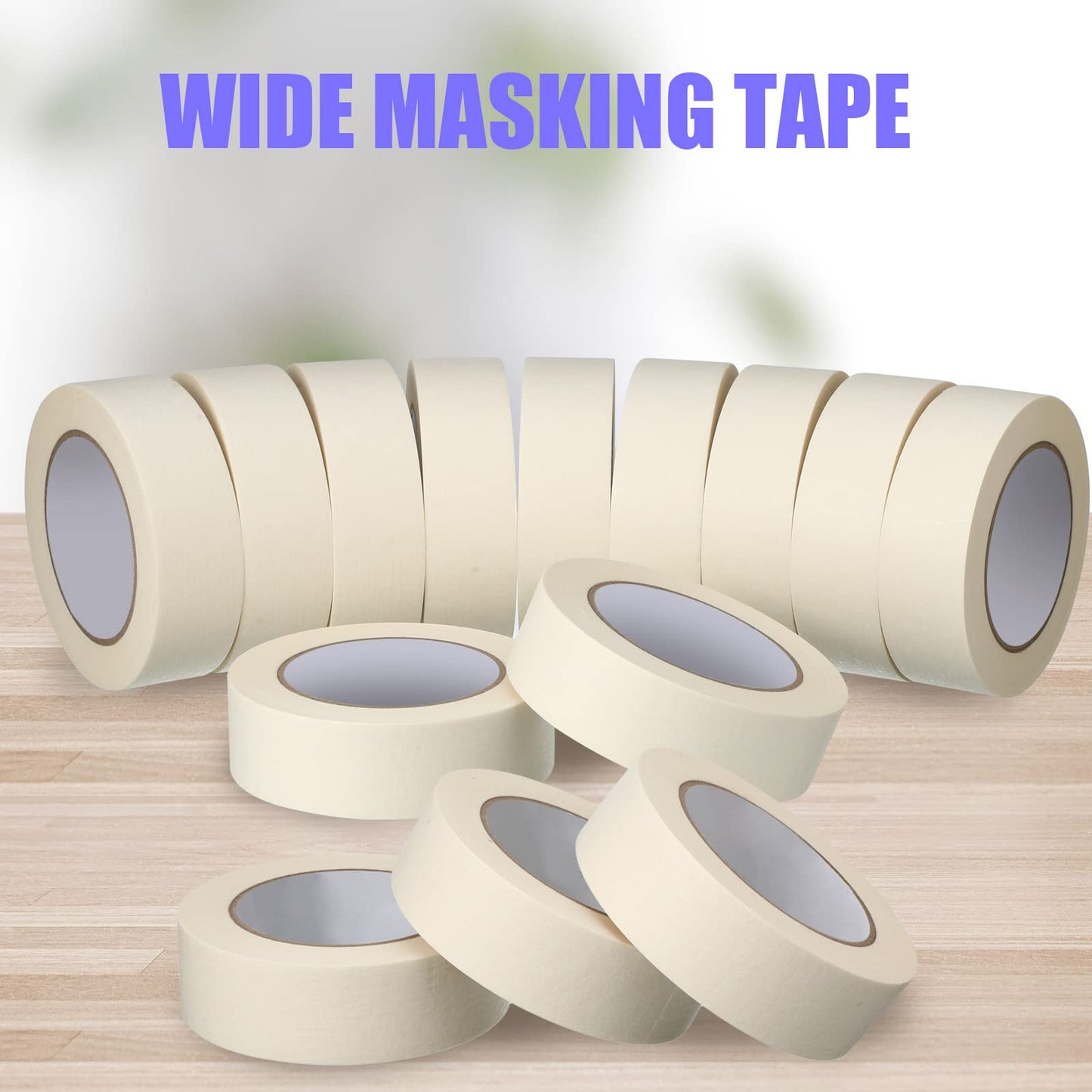 Fainne 18 Rolls Masking Tape Bulk 1.41 Inch Beige Wide Thin White Color Painters Tape for Painting Home Office School Stationery, 1.41 Inches x 55 Yards