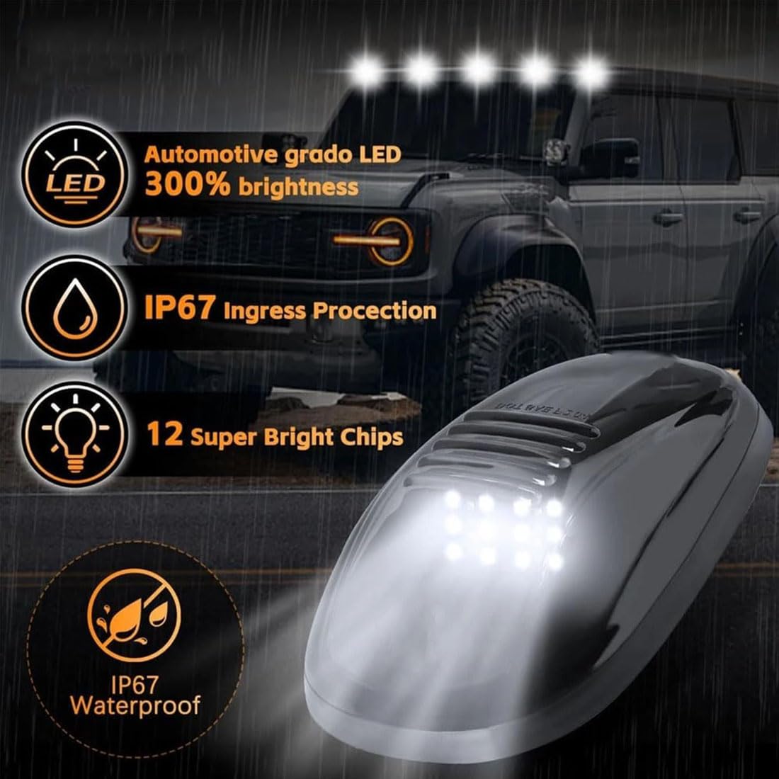 Chaviva 2026 Upgrade Solar Cab Lights for Trucks - No Drill Roof LED Marker Lights with Vibration Sensor | Solar Powered Waterproof Clearance Lights for Semi Truck, Pickup