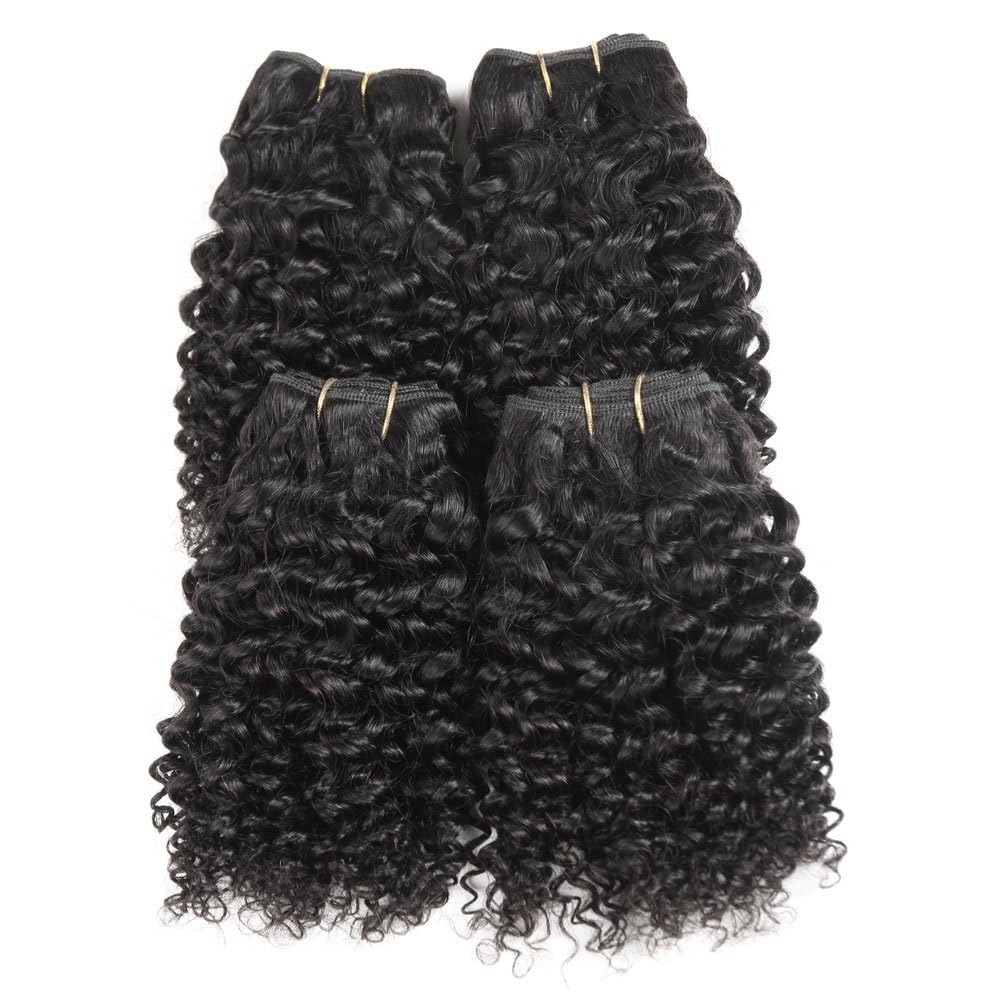 Brazilian Curly Bundles Human Hair Brazilian Kinky Curly Weave 4 Bundles Human Hair 100% Unprocessed Brazilian Virgin Human hair Natural Color (Curly Bundles, 4x10 Inch)